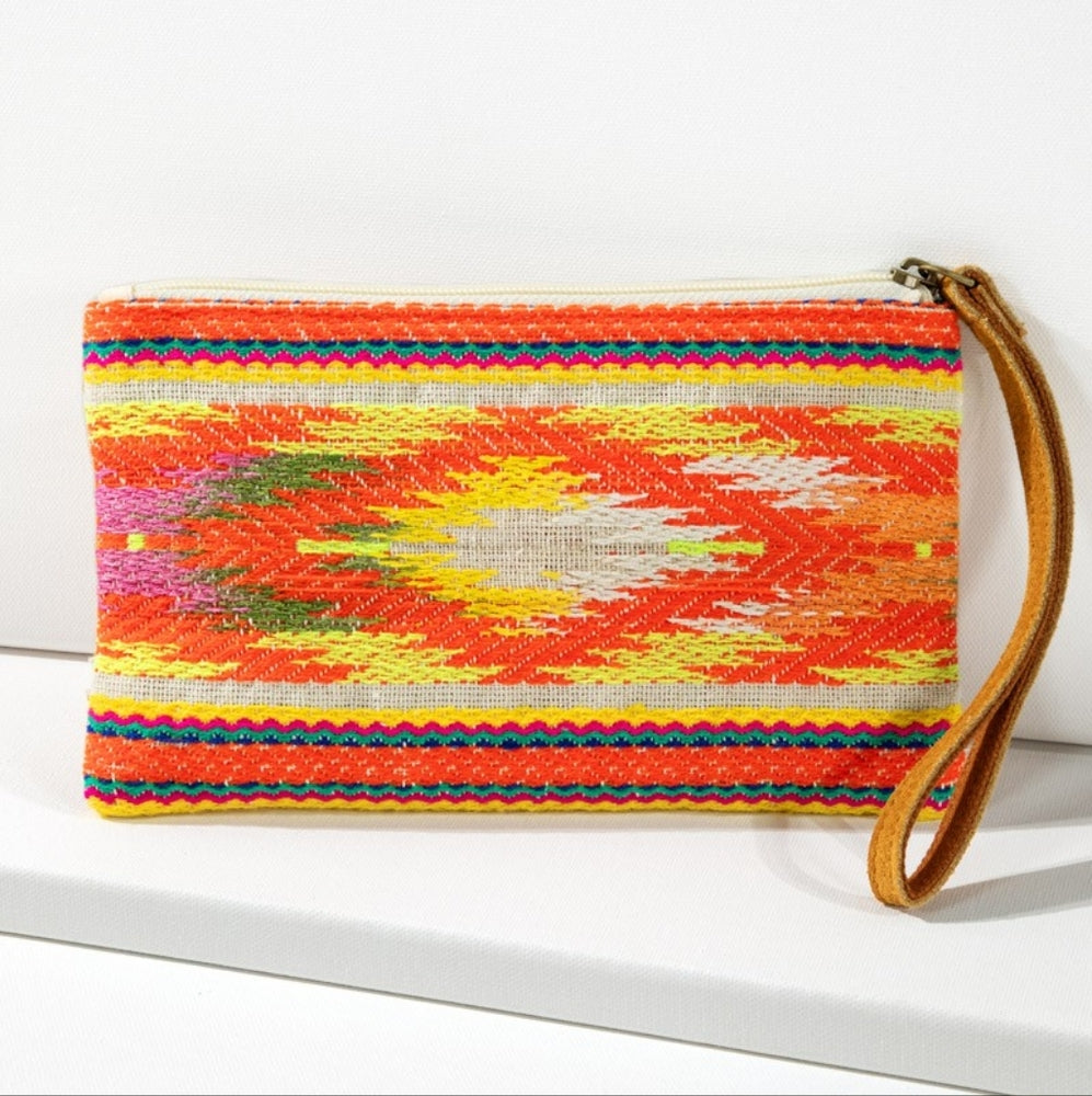 Handmade Hand Beaded Wristlet Clutch - Ethnic Inspired Design - Bright Colorful