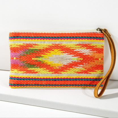 Handmade Hand Beaded Wristlet Clutch - Ethnic Inspired Design - Bright Colorful