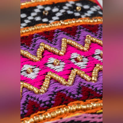 Handmade Hand Beaded Wristlet Clutch - Ethnic Inspired Design - Dyed Fine Cotton