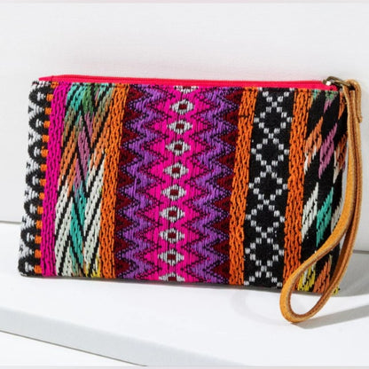 Handmade Hand Beaded Wristlet Clutch - Ethnic Inspired Design - Dyed Fine Cotton