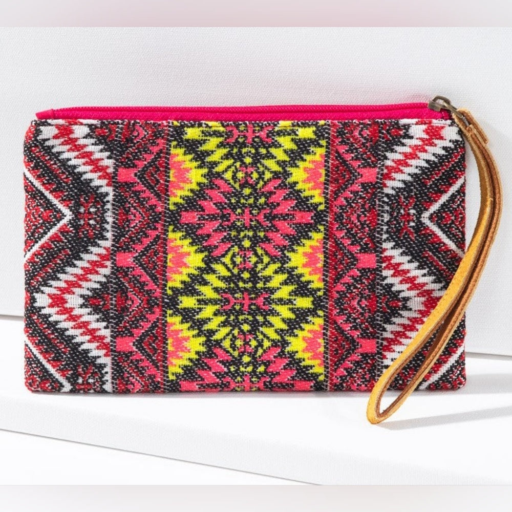 Handmade Hand Beaded Wristlet Clutch - Ethnic Inspired Design - Dyed Fine Cotton