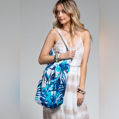 Boho Chic Beach Yoga Hobo Shoulder Bag - 100% Cotton - Tropical Flower Design