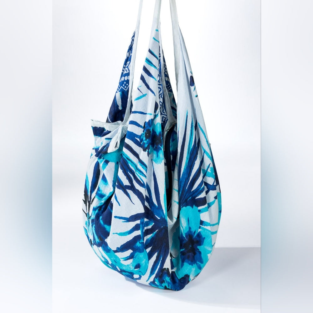 Boho Chic Beach Yoga Hobo Shoulder Bag - 100% Cotton - Tropical Flower Design