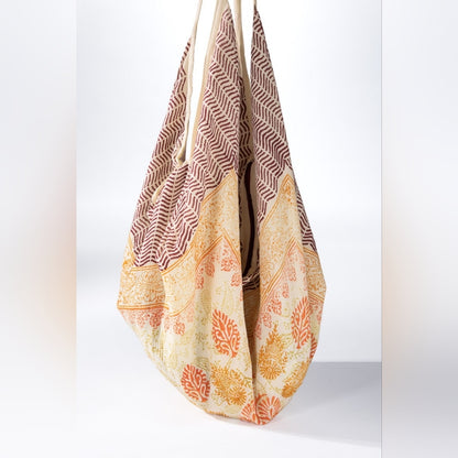 Boho Chic Beach Yoga Hobo Shoulder Bag - 100% Cotton - Paisley Handblock Design