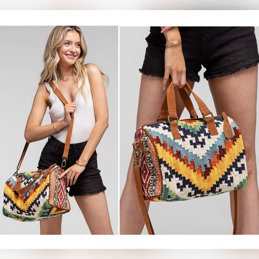 Handmade Boho Chic Satchel / Boston Bag - Navajo Aztec Inspired Design
