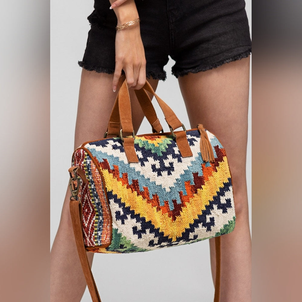 Handmade Boho Chic Satchel / Boston Bag - Navajo Aztec Inspired Design