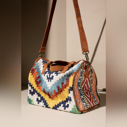 Handmade Boho Chic Satchel / Boston Bag - Navajo Aztec Inspired Design