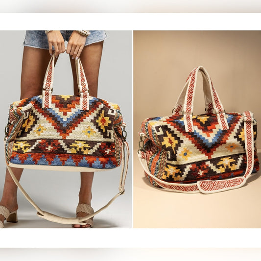 Boho Chic Travel Bag - Navajo Aztec Inspired Design - Handmade Fully Fine Cotton