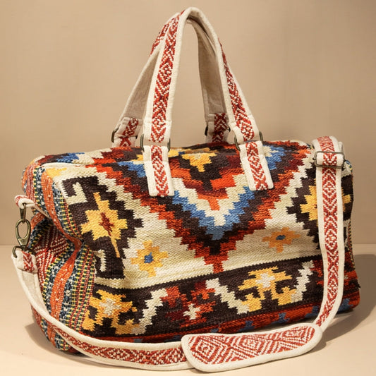 Boho Chic Travel Bag - Navajo Aztec Inspired Design - Handmade Fully Fine Cotton