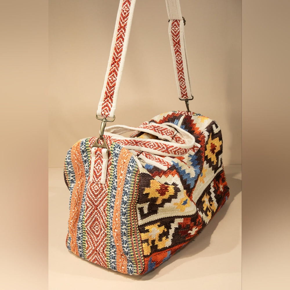 Boho Chic Travel Bag - Navajo Aztec Inspired Design - Handmade Fully Fine Cotton