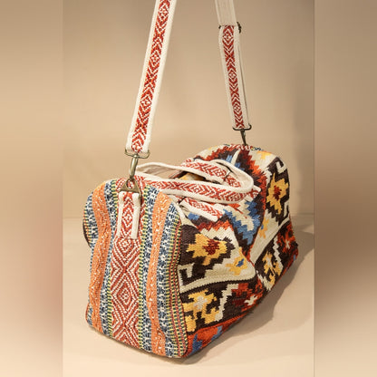 Boho Chic Travel Bag - Navajo Aztec Inspired Design - Handmade Fully Fine Cotton