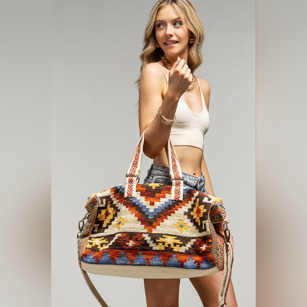 Boho Chic Travel Bag - Navajo Aztec Inspired Design - Handmade Fully Fine Cotton