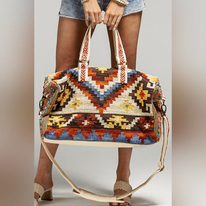 Boho Chic Travel Bag - Navajo Aztec Inspired Design - Handmade Fully Fine Cotton