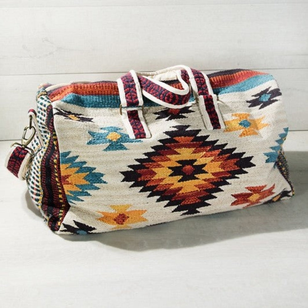 Ivory Boho Chic Travel Bag - Navajo Inspired Design - Handmade Fully Fine Cotton
