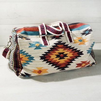 Ivory Boho Chic Travel Bag - Navajo Inspired Design - Handmade Fully Fine Cotton