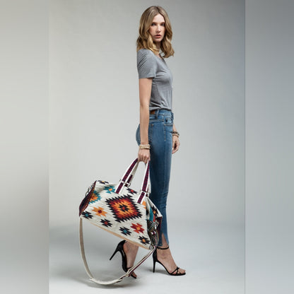 Ivory Boho Chic Travel Bag - Navajo Inspired Design - Handmade Fully Fine Cotton