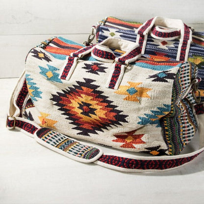 Ivory Boho Chic Travel Bag - Navajo Inspired Design - Handmade Fully Fine Cotton