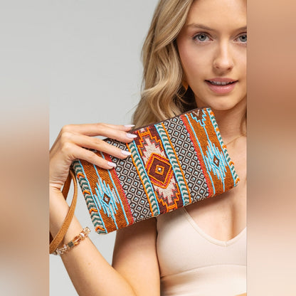 Handmade Hand Beaded Wristlet Clutch - Ethnic Inspired Design - Dyed Fine Cotton