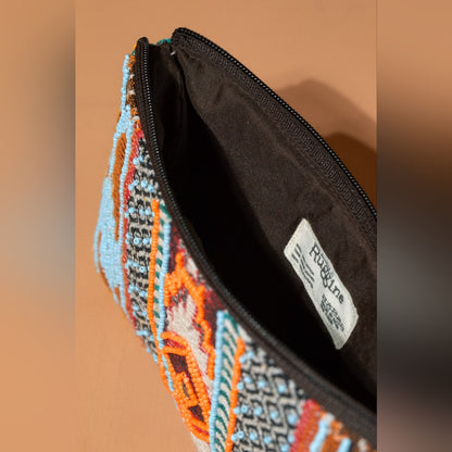 Handmade Hand Beaded Wristlet Clutch - Ethnic Inspired Design - Dyed Fine Cotton