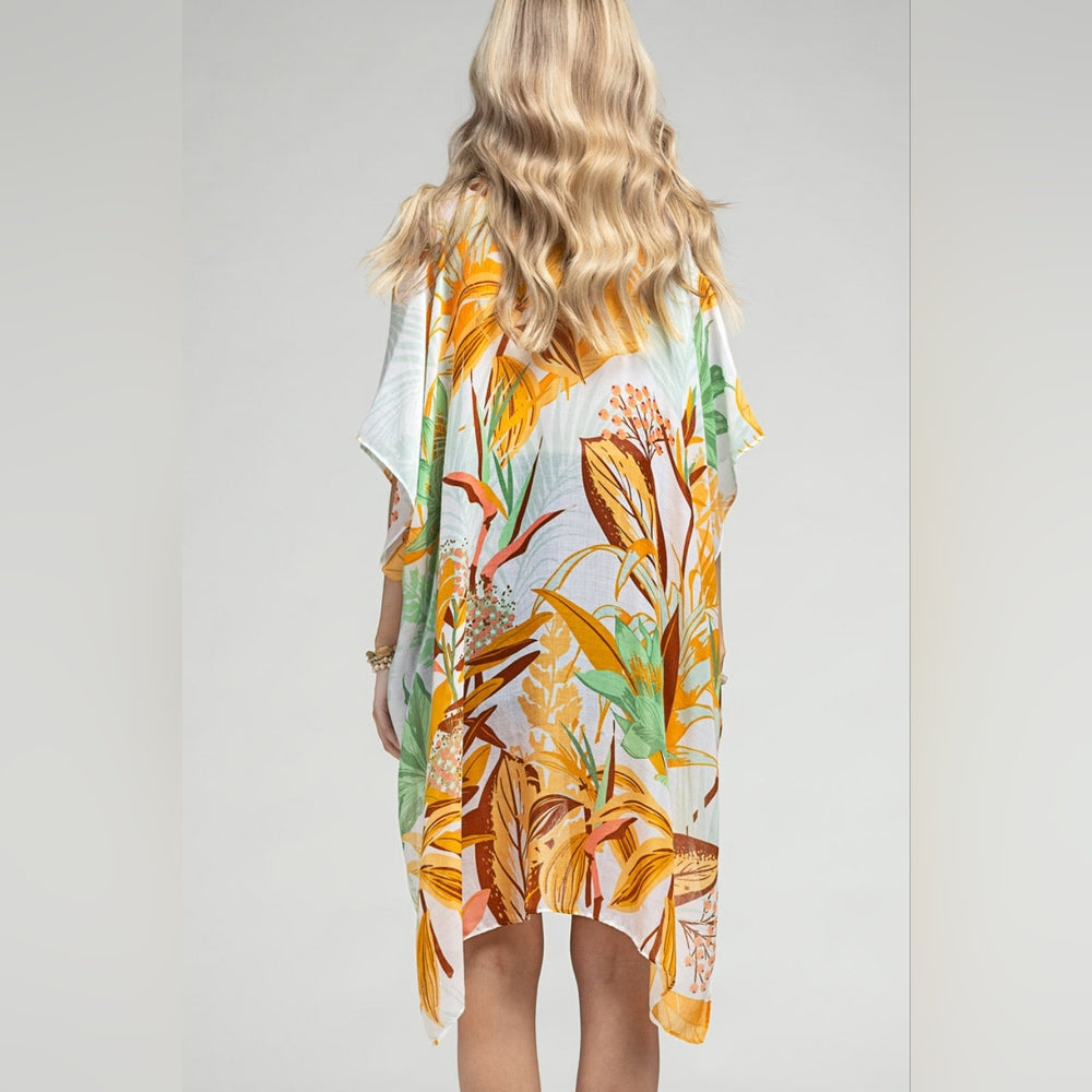 Tropical Leaves & Flowers Kimono - Large Floral Print - Lightweight & Breezy