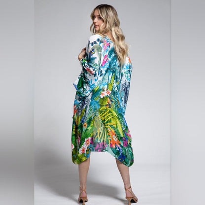 Tropical Rainforest Kimono w/ Vibrant Flowers & Elephant - Lightweight & Breezy