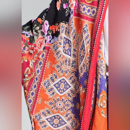Stunning Floral Italian Print Kimono w Side Slits on Lightweight Jacquard Fabric