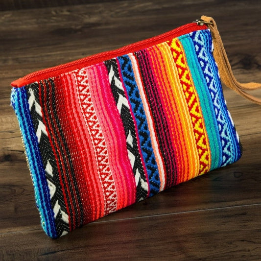 Handmade Hand Beaded Wristlet Clutch - Ethnic Inspired Motive - Dyed Fine Cotton