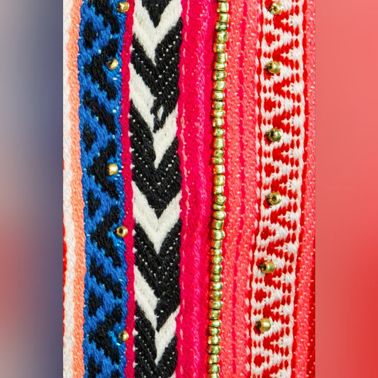 Handmade Hand Beaded Wristlet Clutch - Ethnic Inspired Motive - Dyed Fine Cotton