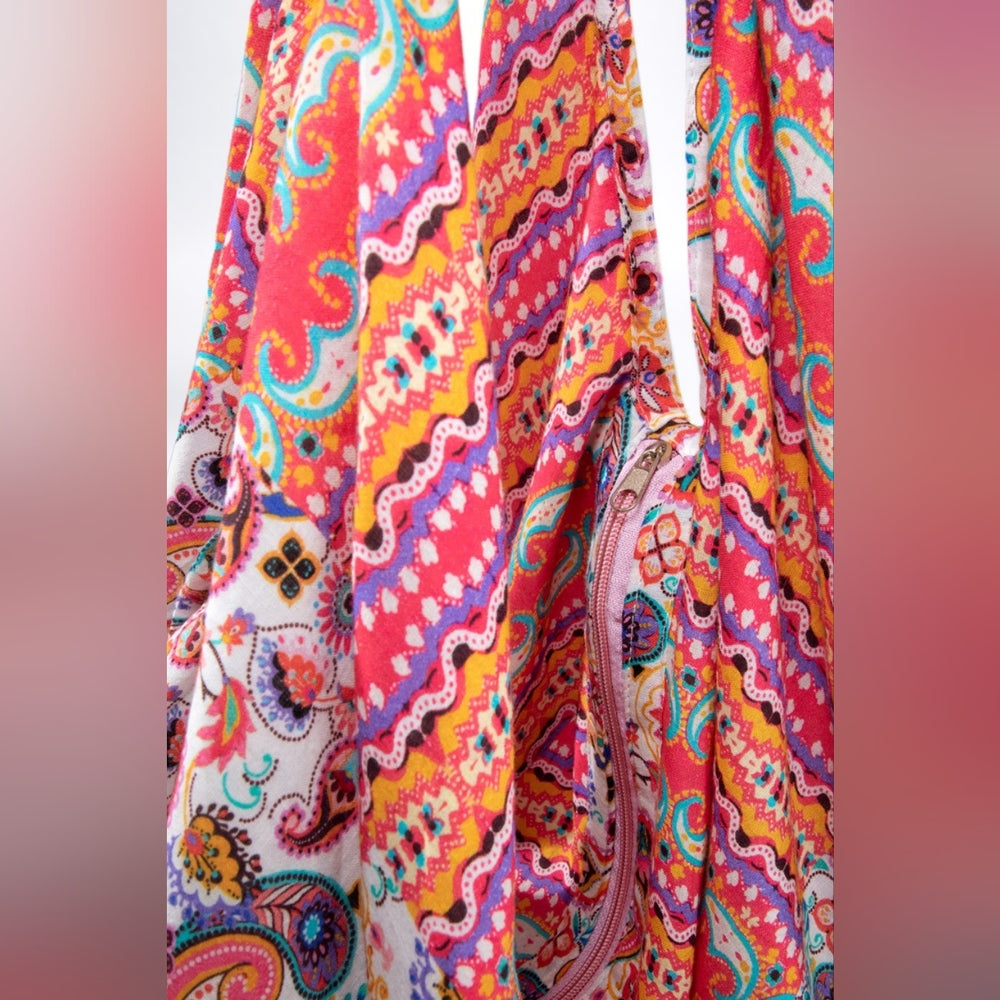 Boho Chic Beach Yoga Hobo Shoulder Bag - 100% Cotton - Paisley Floral Design