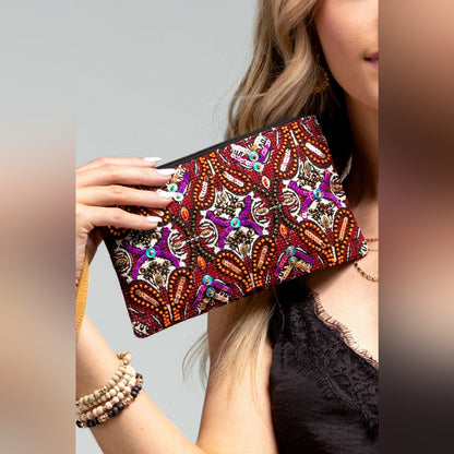 Handmade Hand Beaded & Sequined Wristlet Clutch - Unique Ethnic Inspired Pattern