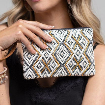 Handmade Hand Beaded Wristlet Clutch - Ethnic Inspired Motive - Gold Seed Beeds