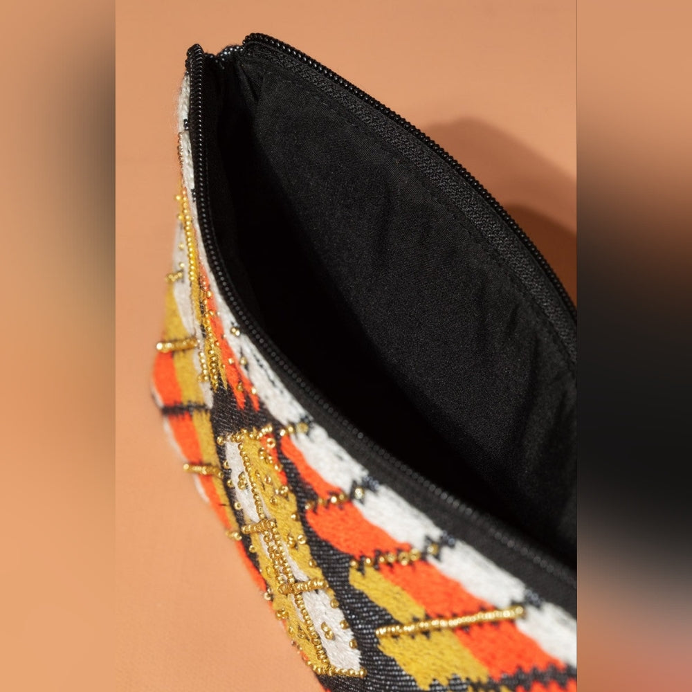 Handmade Hand Beaded Wristlet Clutch - Ethnic Inspired Design - Dyed Fine Cotton