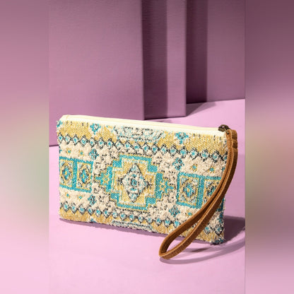 Colorful Handmade Hand Beaded Wristlet Clutch - Ethnic Inspired Geometric Design