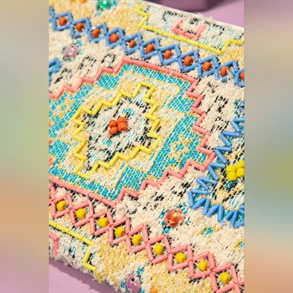 Colorful Handmade Hand Beaded Wristlet Clutch - Ethnic Inspired Geometric Design