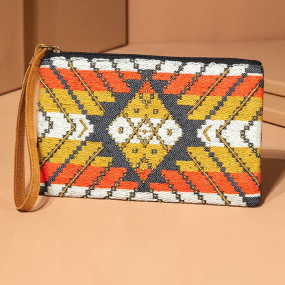 Handmade Hand Beaded Wristlet Clutch - Ethnic Inspired Design - Dyed Fine Cotton