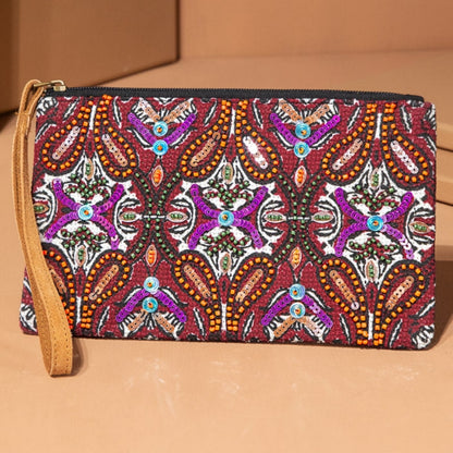 Handmade Hand Beaded & Sequined Wristlet Clutch - Unique Ethnic Inspired Pattern