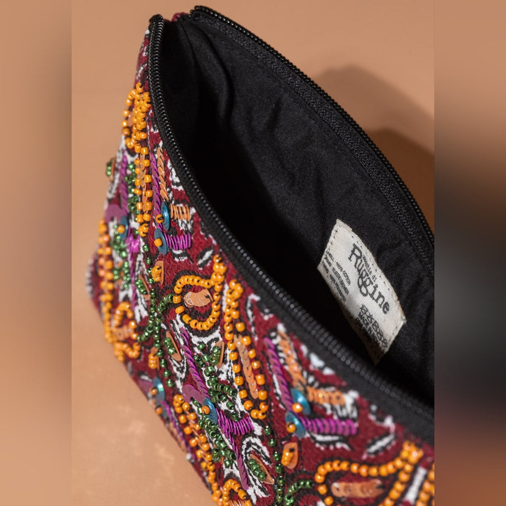 Handmade Hand Beaded & Sequined Wristlet Clutch - Unique Ethnic Inspired Pattern
