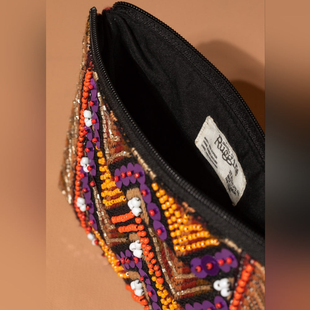 Handmade Hand Beaded & Sequined Wristlet Clutch - Ethnic Inspired Pattern