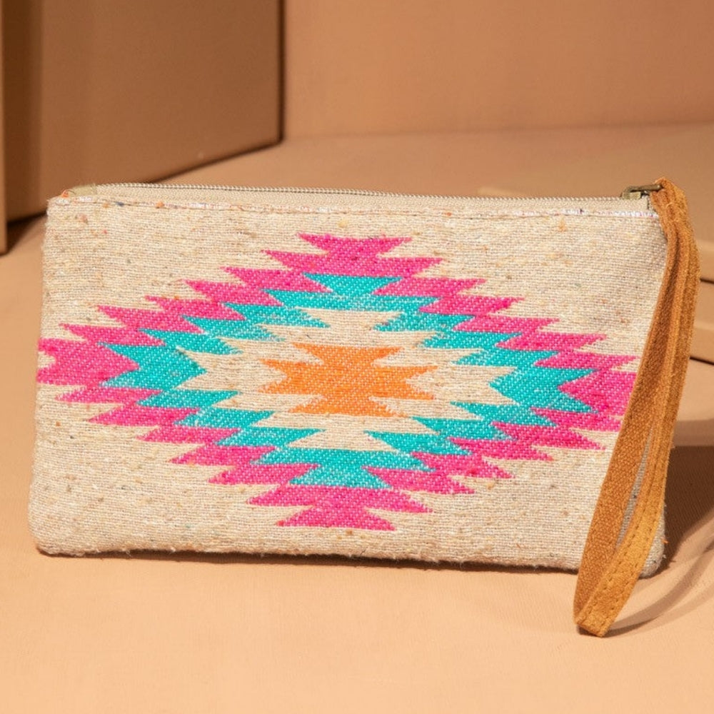 Handmade Hand Beaded Wristlet Clutch - Ethnic Inspired Motive - Dyed Fine Cotton