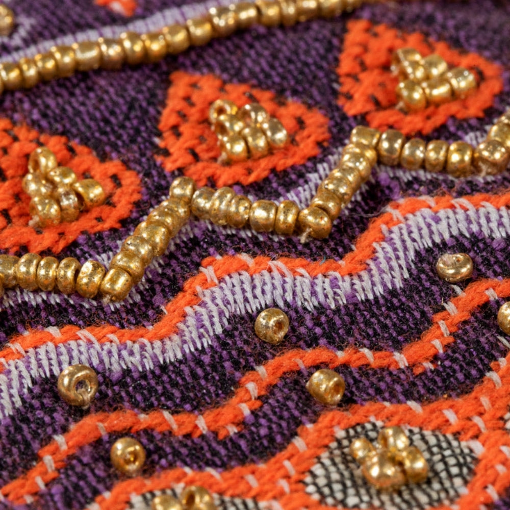 Handmade Hand Beaded Wristlet Clutch - Ethnic Inspired Motive - Dyed Fine Cotton
