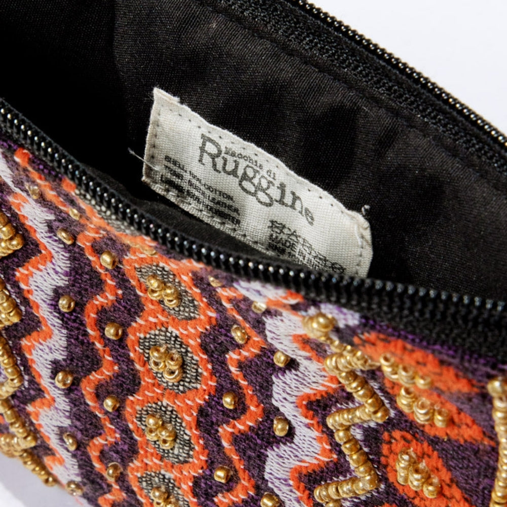 Handmade Hand Beaded Wristlet Clutch - Ethnic Inspired Motive - Dyed Fine Cotton