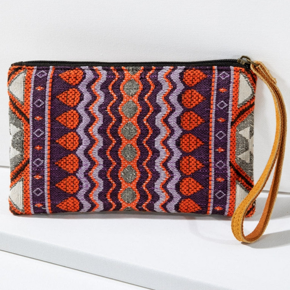 Handmade Hand Beaded Wristlet Clutch - Ethnic Inspired Motive - Dyed Fine Cotton