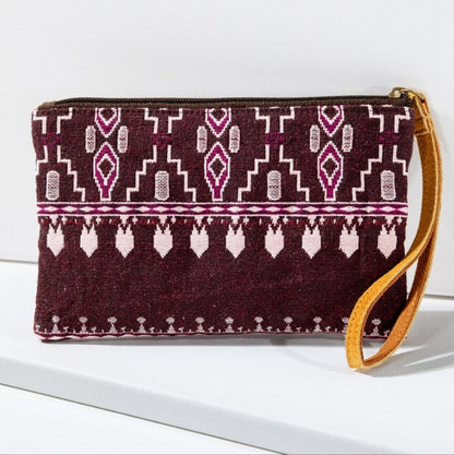Handmade Hand Beaded Wristlet Clutch - Ethnic Inspired Design - Dyed Fine Cotton
