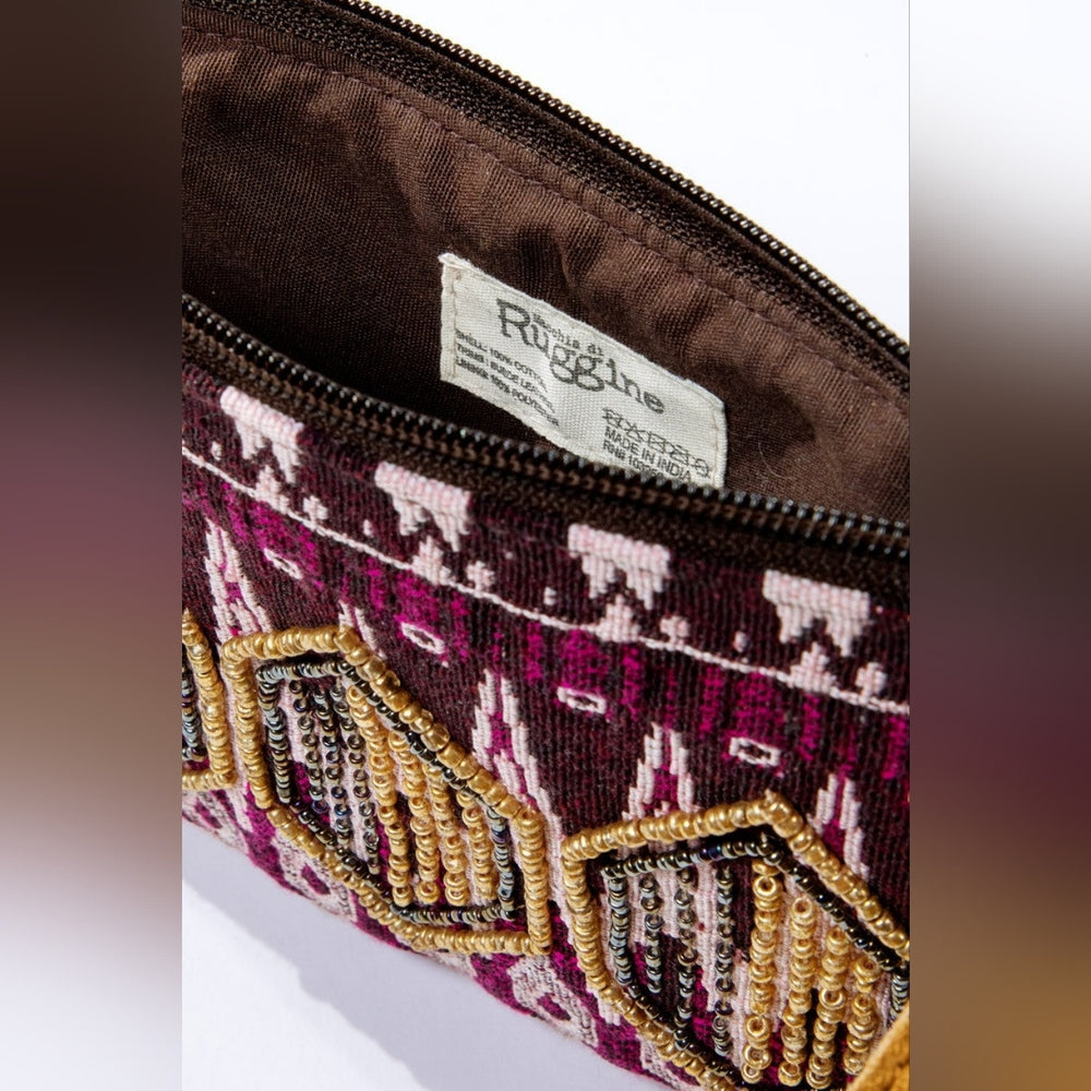 Handmade Hand Beaded Wristlet Clutch - Ethnic Inspired Design - Dyed Fine Cotton