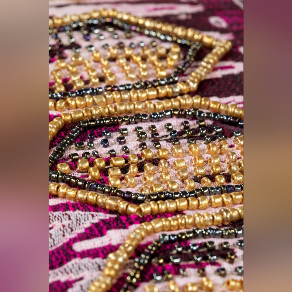 Handmade Hand Beaded Wristlet Clutch - Ethnic Inspired Design - Dyed Fine Cotton