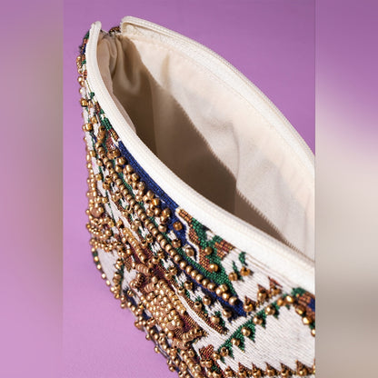 Ethnic Geometric Inspired Clutch / Wristlet - Seed Bead Detail -Fine Dyed Cotton