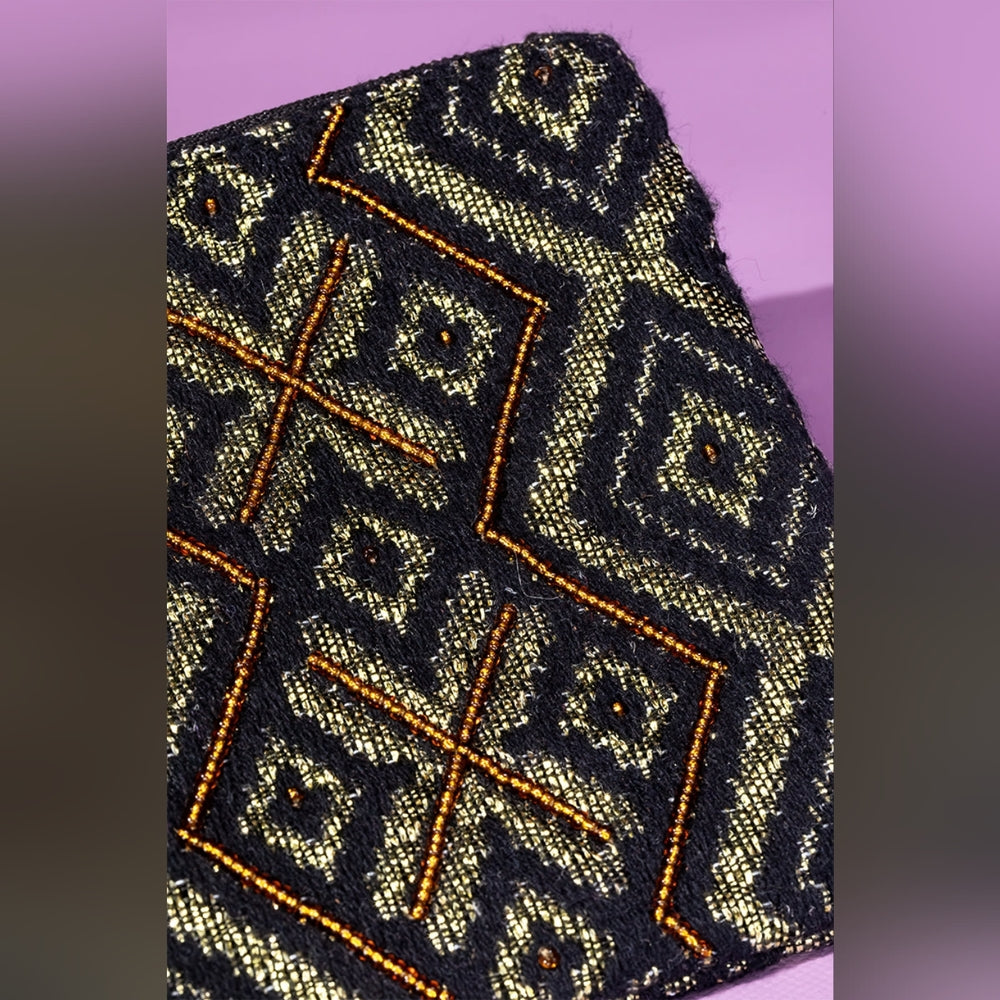 Handmade Hand Beaded Wristlet Clutch - Ethnic Inspired Design - Dyed Fine Cotton