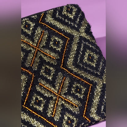 Handmade Hand Beaded Wristlet Clutch - Ethnic Inspired Design - Dyed Fine Cotton