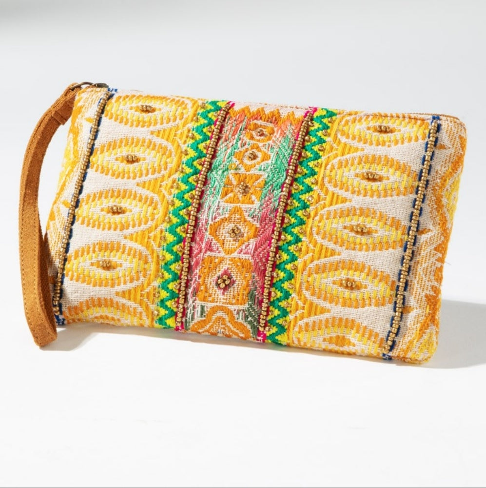 Handmade Hand Beaded Wristlet Clutch - Ethnic Inspired Design - Vibrant Colors