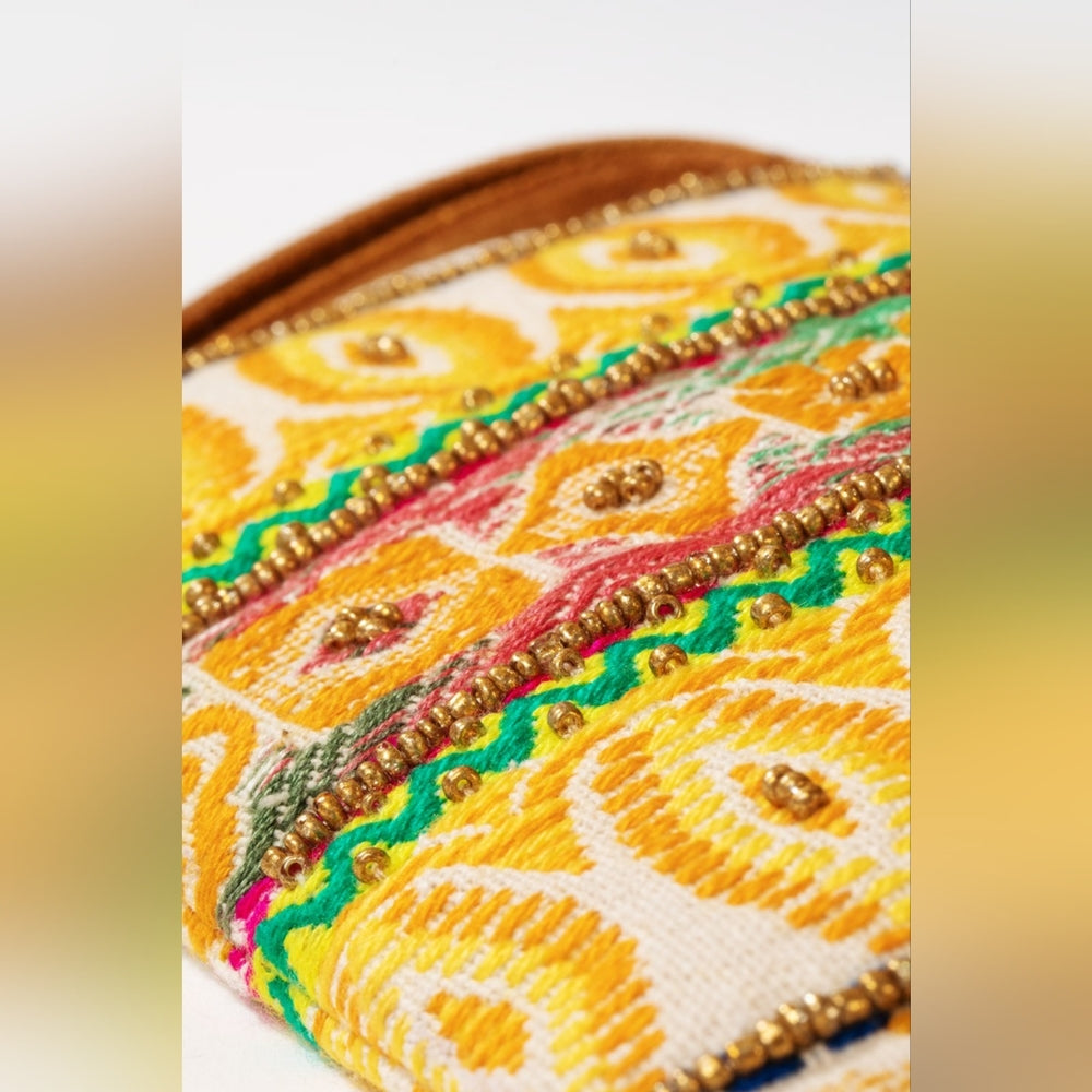 Handmade Hand Beaded Wristlet Clutch - Ethnic Inspired Design - Vibrant Colors